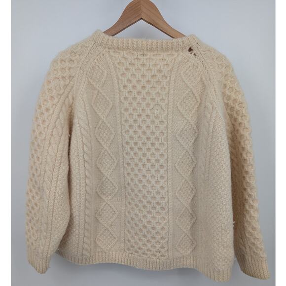 Anne McCool Hand Knitted Irish Wool Cardigan Cream Fisherman Sweater Women's Med - Picture 2 of 6